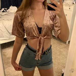 AE Velvet Tie-Front Crop Top